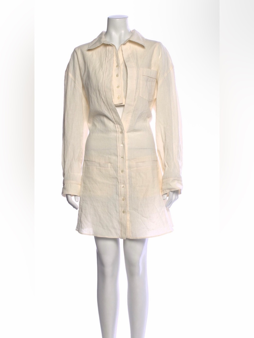 Jacquemus Baunhilha Layered Hemp And Cotton-Blend Mini Shirt Dress NWOT